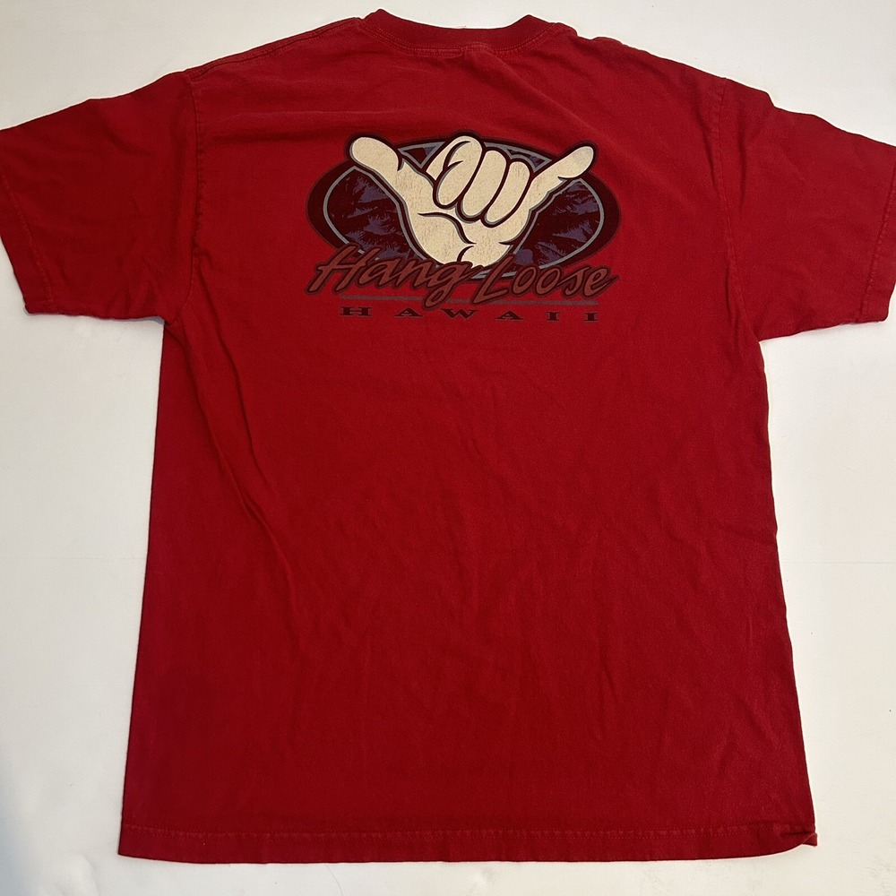Vintage AAA Hang Loose Hawaii Double Sided T Shirt Shaka Sign Mens Large Red
